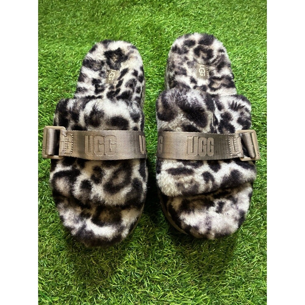 UGG Fluffita Leopard Print Platform Slide Slippers Womens Size 9 Sheepskin - Picture 3 of 7